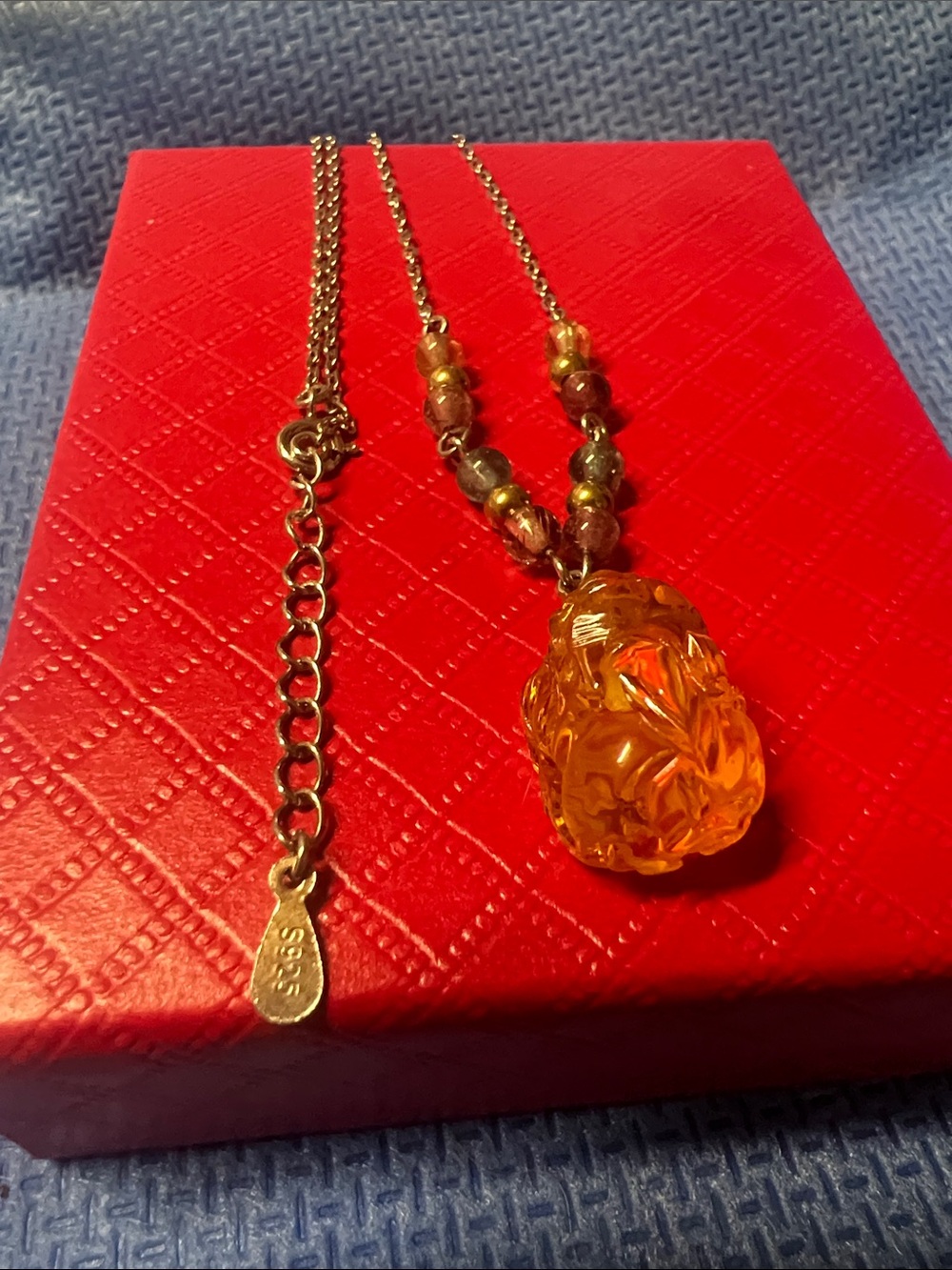 Amber Carved pixiu Pendant Necklace - s925 silver Women Jewelry